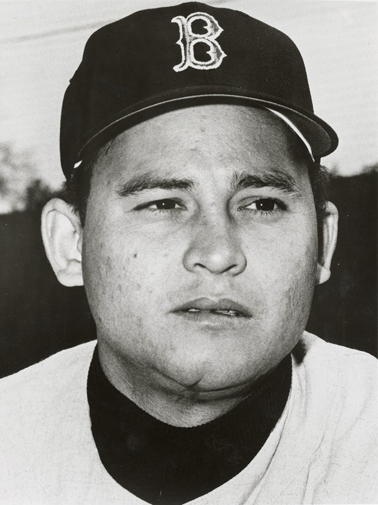 Head and shoulders portrait of José Santiago in Red Sox uniform
